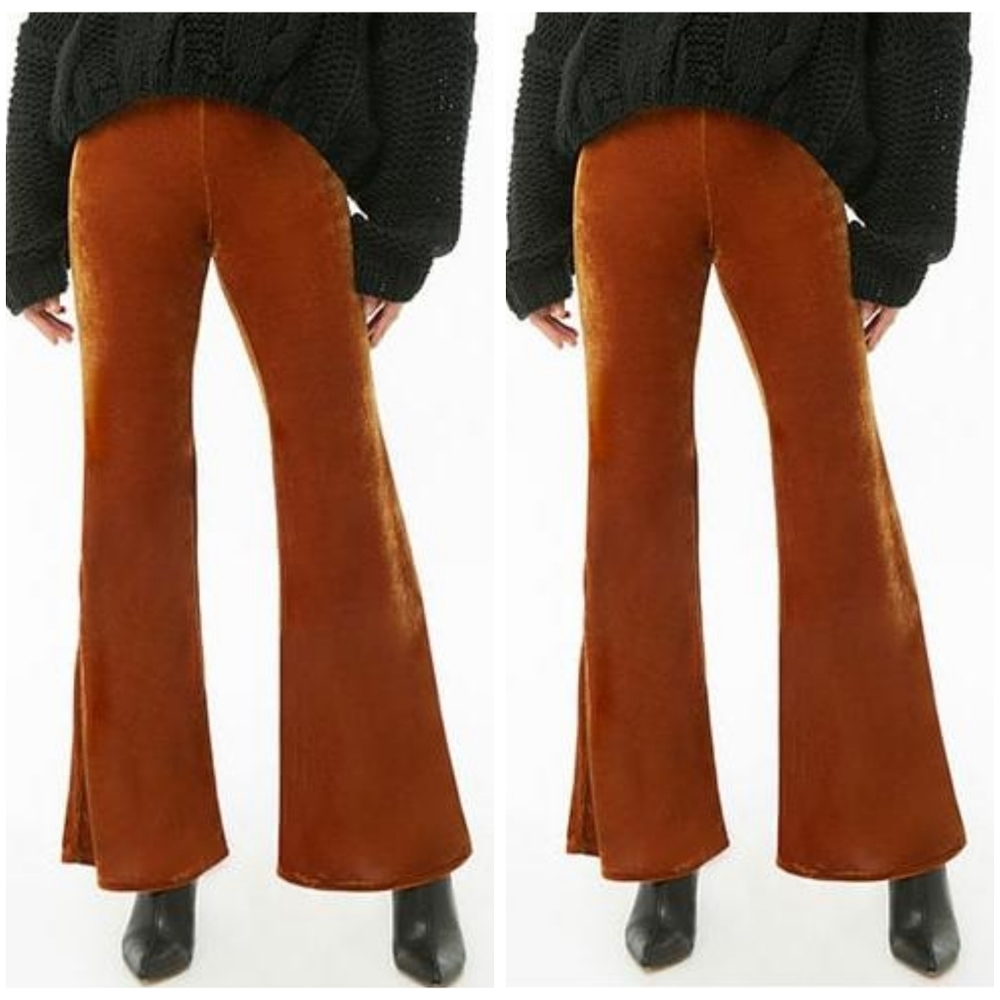 COPY - Forever 21 Brown velvet Flare Pants hippy bohemian retro bell bottoms am…